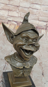 Bronze Goblin Bust – Playful Fantasy on Marble Base