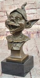 Bronze Goblin Bust – Playful Fantasy on Marble Base