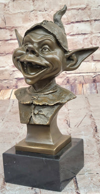 Bronze Goblin Bust – Playful Fantasy on Marble Base
