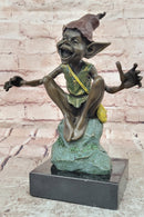 Funny Goblin Bronze Statue on Marble Base Whimsical Elf Home Decor Sculpture