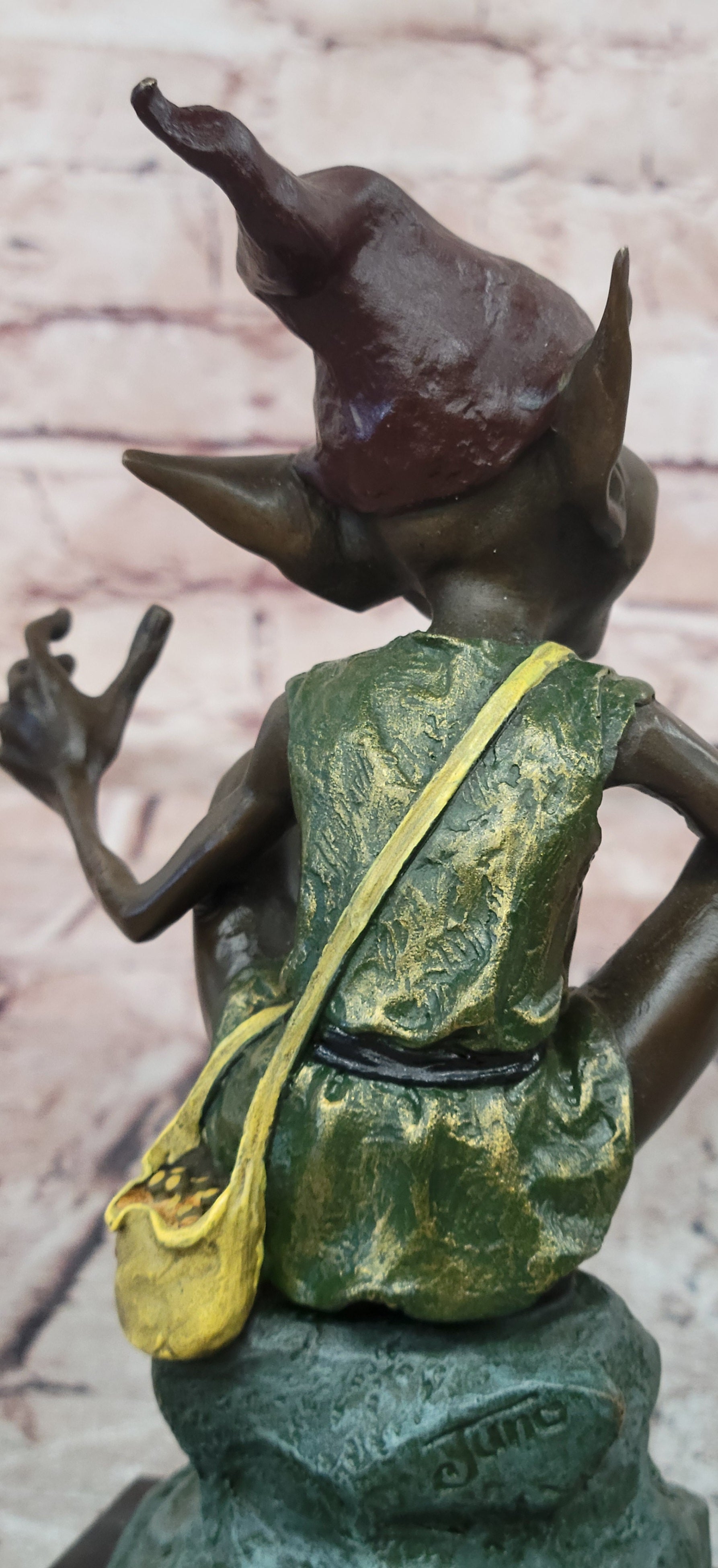 Funny Goblin Bronze Statue on Marble Base Whimsical Elf Home Decor Sculpture