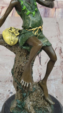 Bronze Elf Leprechaun Sitting on Tree Stump Sculpture