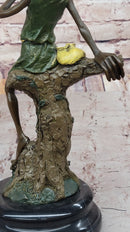 Bronze Elf Leprechaun Sitting on Tree Stump Sculpture