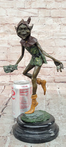 Garden Goblin with Snails Bronze Sculpture on Marble Base Hand Made Artwork