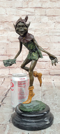Garden Goblin with Snails Bronze Sculpture on Marble Base Hand Made Artwork