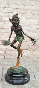 Garden Goblin with Snails Bronze Sculpture on Marble Base Hand Made Artwork