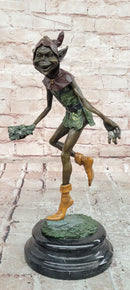 Garden Goblin with Snails Bronze Sculpture on Marble Base Hand Made Artwork