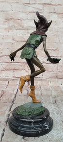 Garden Goblin with Snails Bronze Sculpture on Marble Base Hand Made Artwork