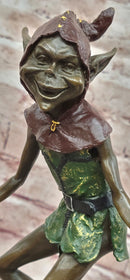 Garden Goblin with Snails Bronze Sculpture on Marble Base Hand Made Artwork