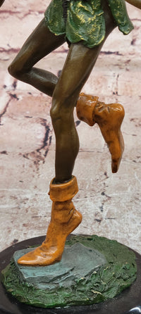 Garden Goblin with Snails Bronze Sculpture on Marble Base Hand Made Artwork