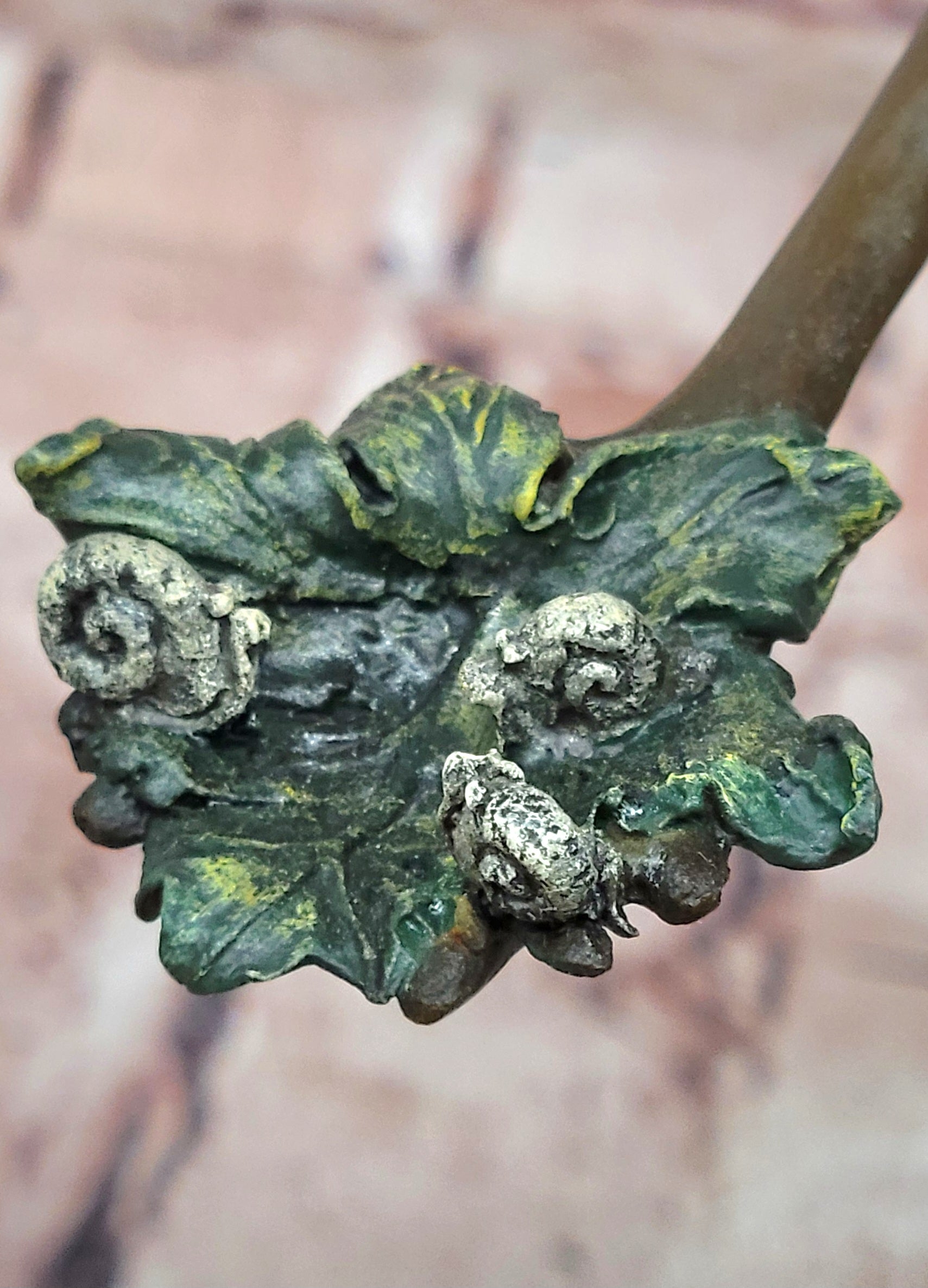 Garden Goblin with Snails Bronze Sculpture on Marble Base Hand Made Artwork