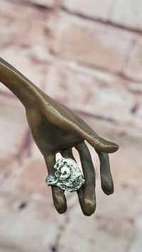Garden Goblin with Snails Bronze Sculpture on Marble Base Hand Made Artwork