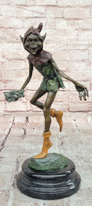 Garden Goblin with Snails Bronze Sculpture on Marble Base Hand Made Artwork