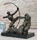 Nude Male Archer Classical Bronze Sculpture Figure on Marble Base