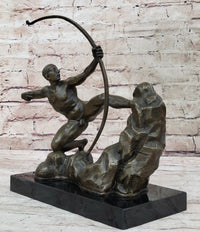 Nude Male Archer Classical Bronze Sculpture Figure on Marble Base