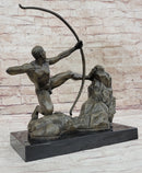 Nude Male Archer Classical Bronze Sculpture Figure on Marble Base