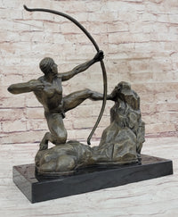 Nude Male Archer Classical Bronze Sculpture Figure on Marble Base