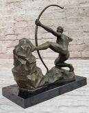 Nude Male Archer Classical Bronze Sculpture Figure on Marble Base