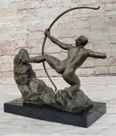 Nude Male Archer Classical Bronze Sculpture Figure on Marble Base