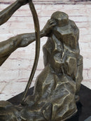 Nude Male Archer Classical Bronze Sculpture Figure on Marble Base