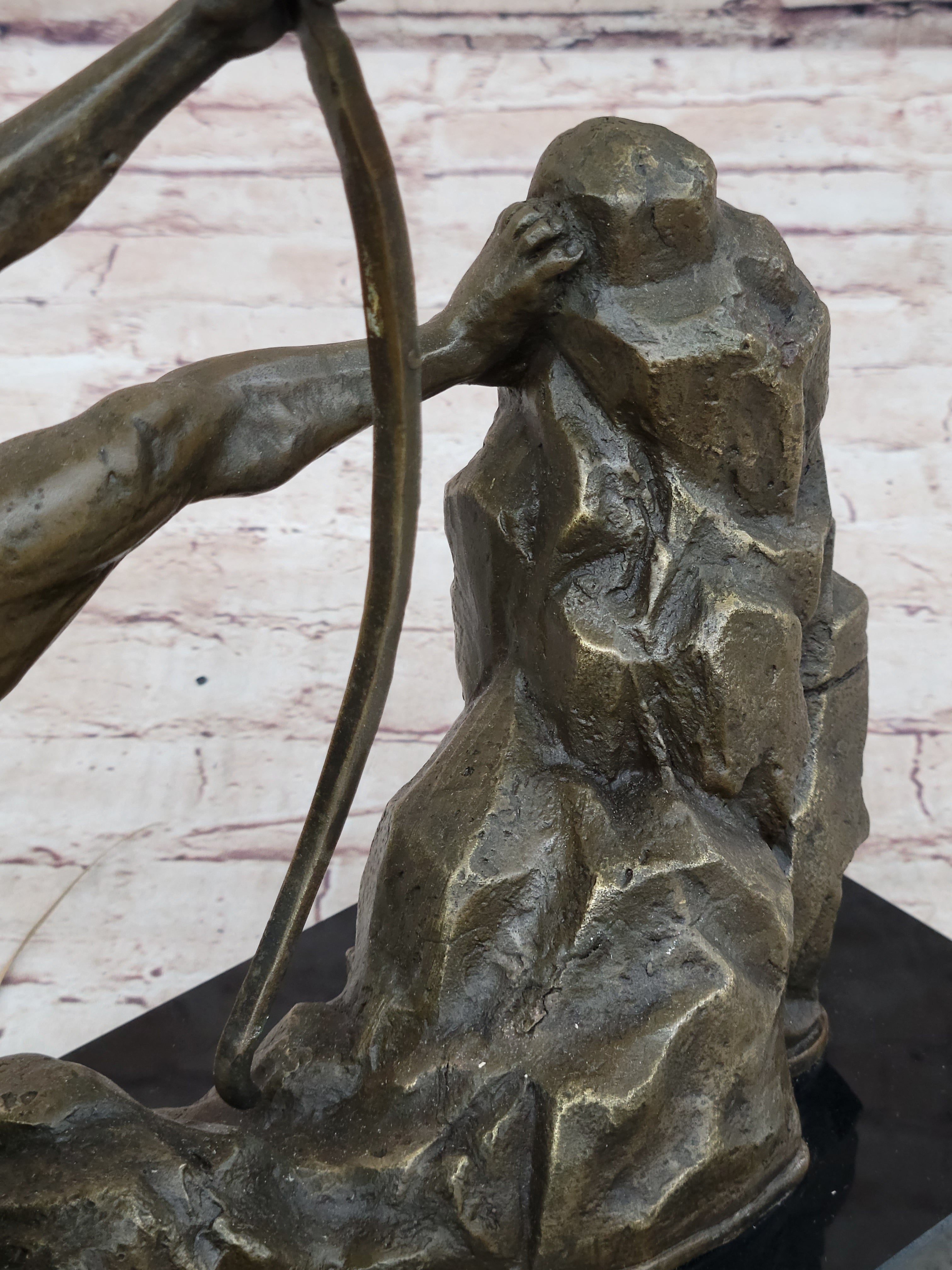 Nude Male Archer Classical Bronze Sculpture Figure on Marble Base