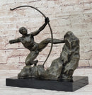 Nude Male Archer Classical Bronze Sculpture Figure on Marble Base
