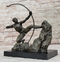 Nude Male Archer Classical Bronze Sculpture Figure on Marble Base