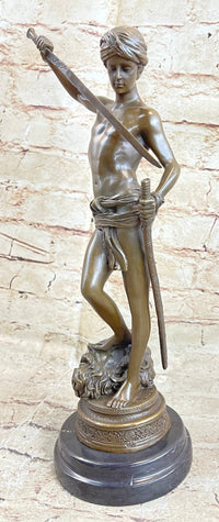 David and Goliath by Mercie Bronze Sculpture Marble Base