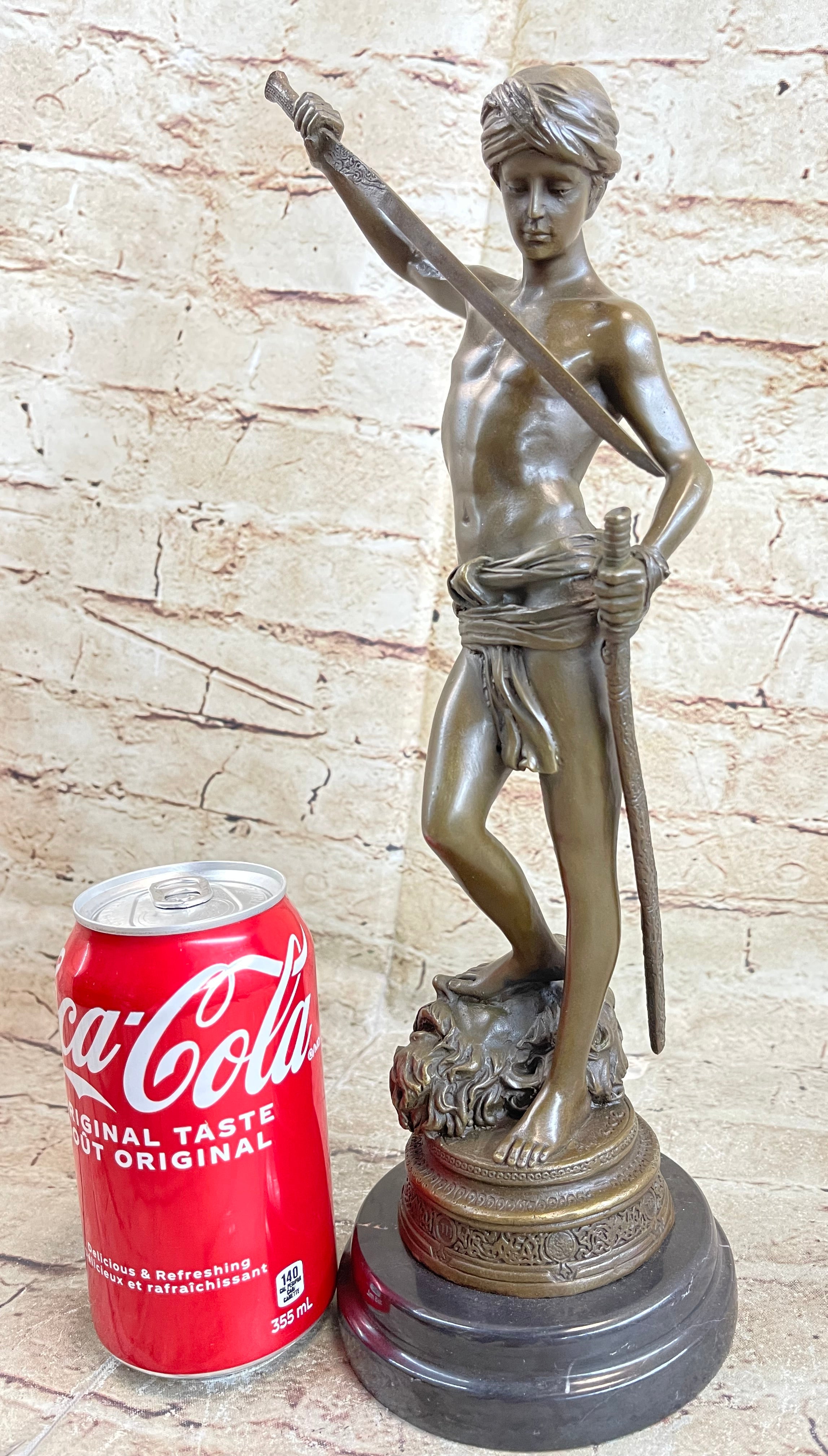 David and Goliath by Mercie Bronze Sculpture Marble Base
