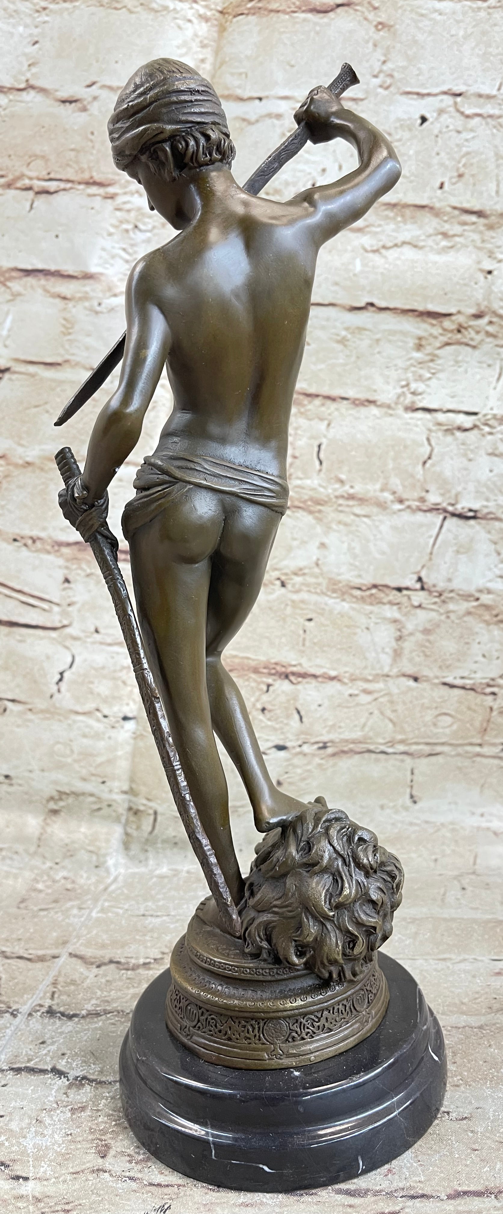 David and Goliath by Mercie Bronze Sculpture Marble Base