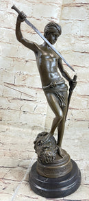 David and Goliath by Mercie Bronze Sculpture Marble Base