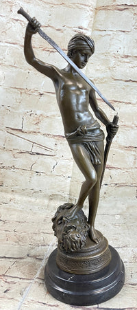David and Goliath by Mercie Bronze Sculpture Marble Base