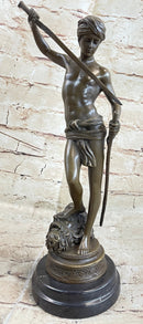 David and Goliath by Mercie Bronze Sculpture Marble Base