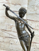 David and Goliath by Mercie Bronze Sculpture Marble Base