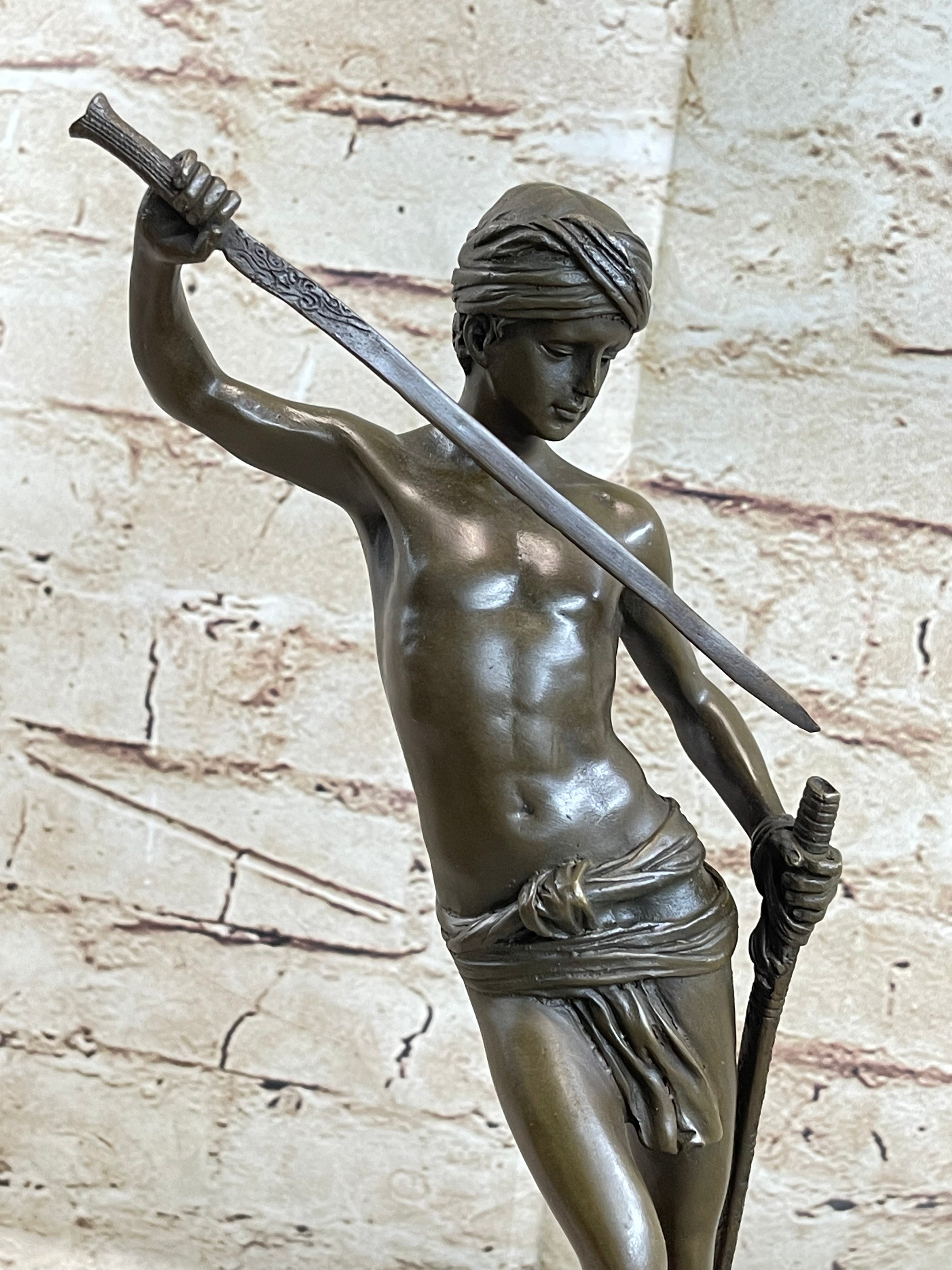 David and Goliath by Mercie Bronze Sculpture Marble Base