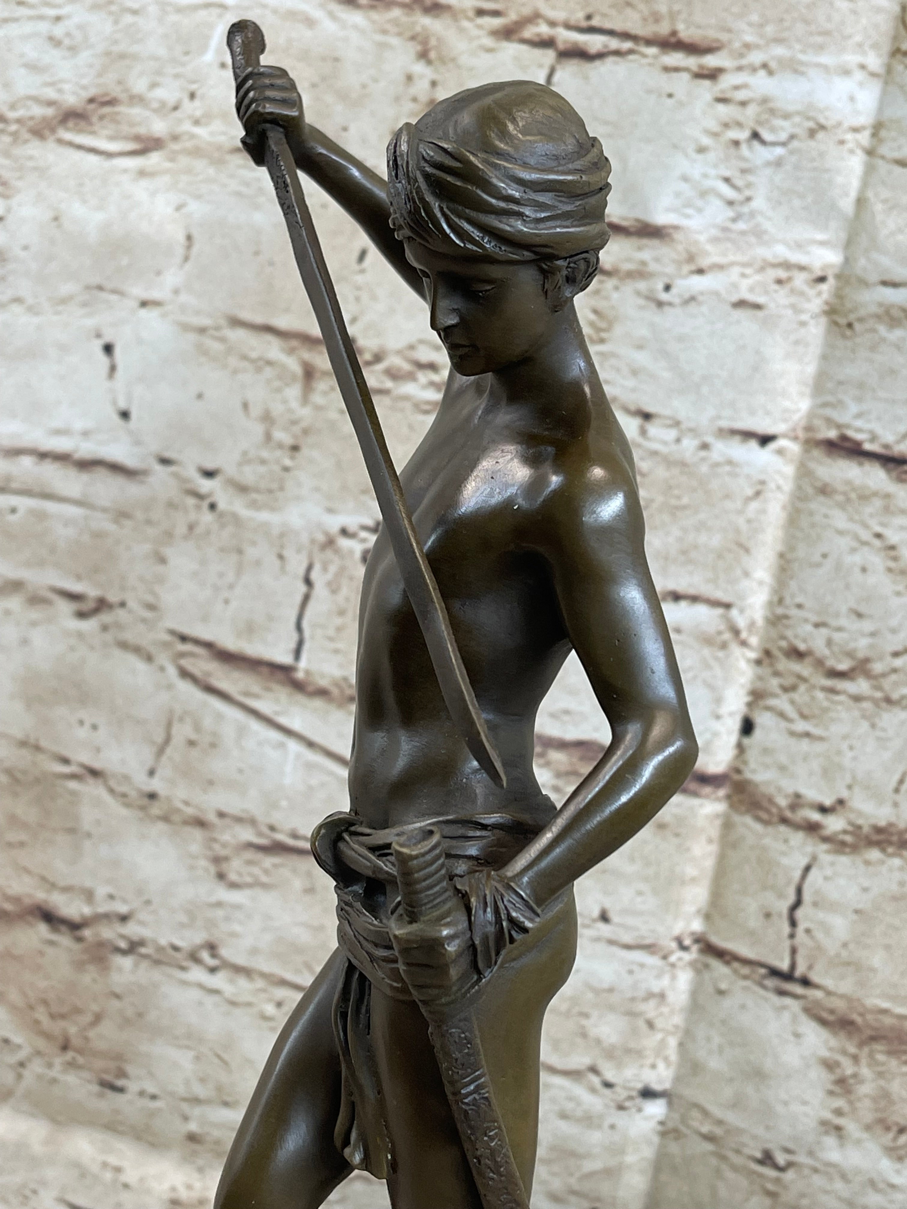David and Goliath by Mercie Bronze Sculpture Marble Base