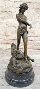 The Lion Slayer by Loys Potet - Bronze Sculpture on Marble