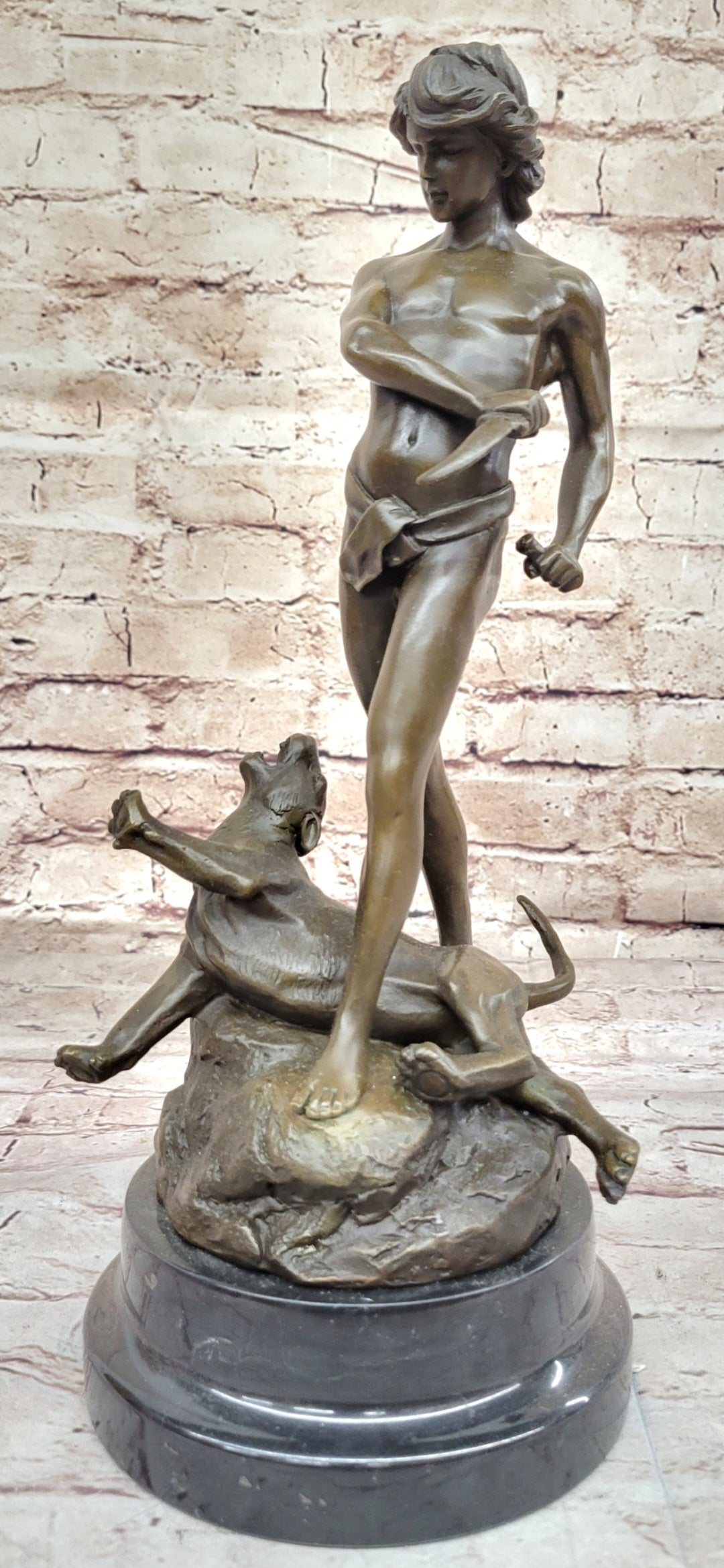 The Lion Slayer by Loys Potet - Bronze Sculpture on Marble