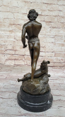The Lion Slayer by Loys Potet - Bronze Sculpture on Marble