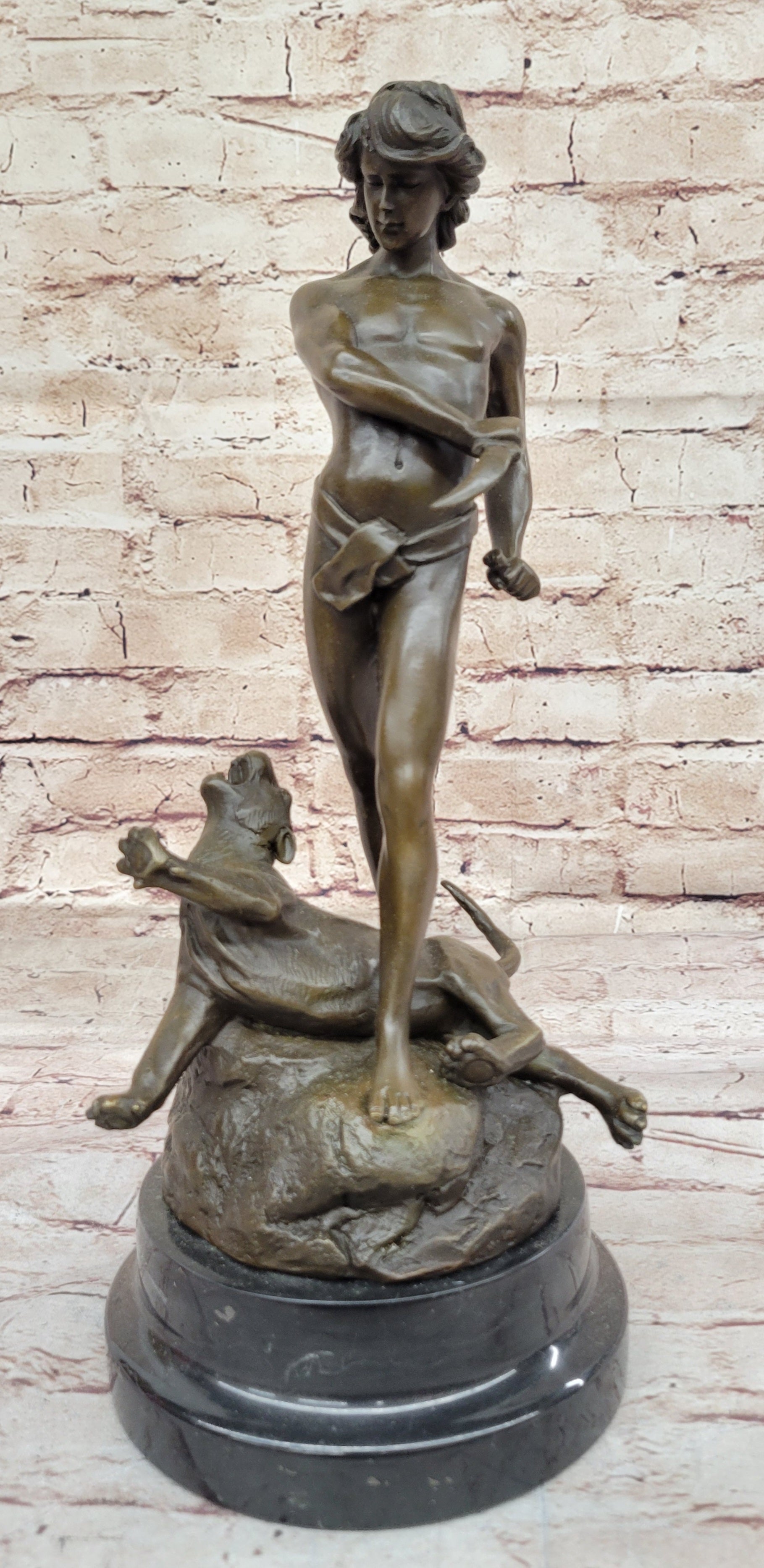 The Lion Slayer by Loys Potet - Bronze Sculpture on Marble