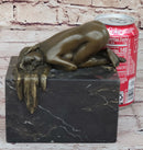 Erotic Bronze Figure Girl Yoga Pose Sculpture Signed 6" x 5"