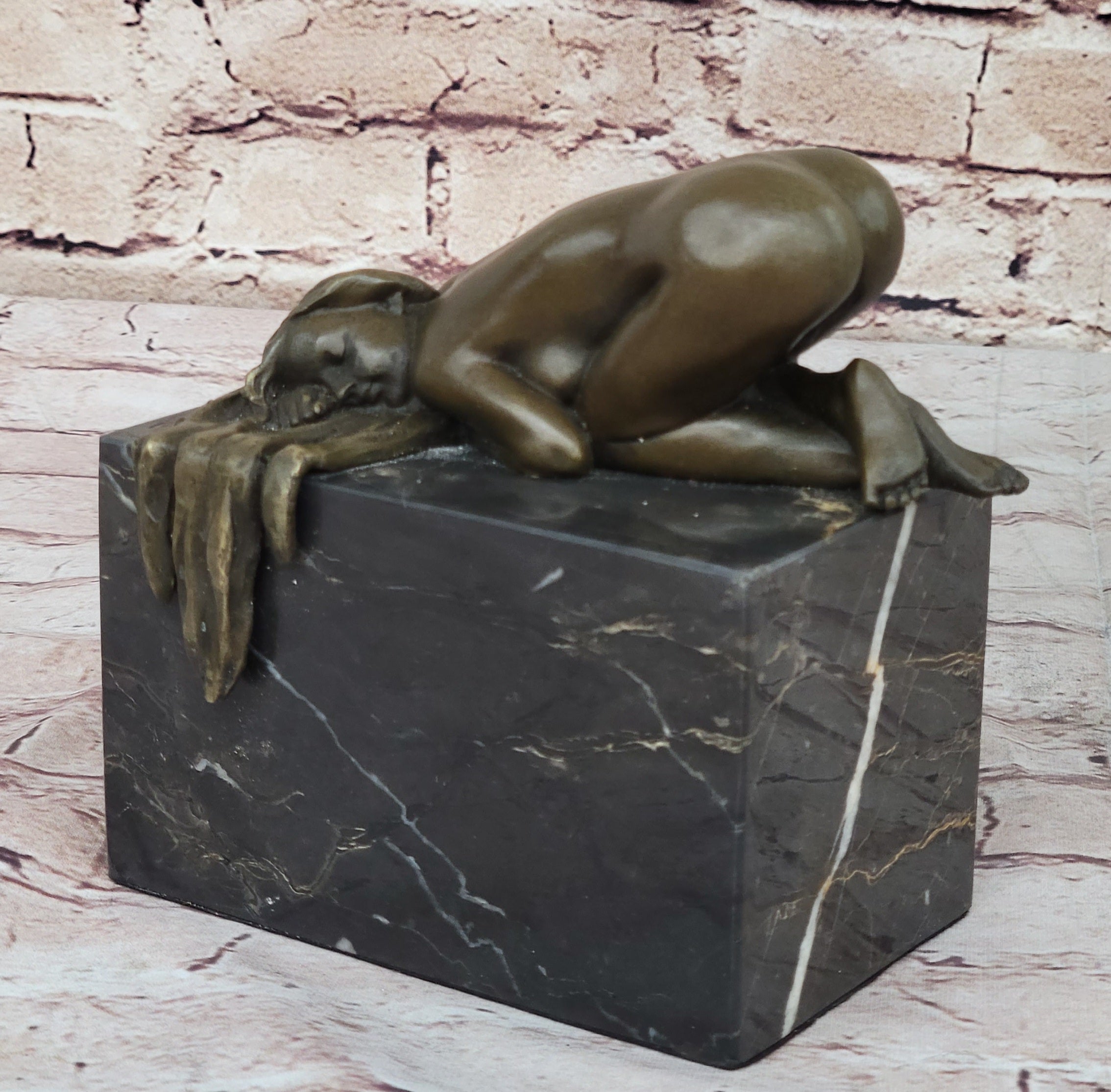 Erotic Bronze Figure Girl Yoga Pose Sculpture Signed 6" x 5"