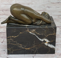 Erotic Bronze Figure Girl Yoga Pose Sculpture Signed 6" x 5"