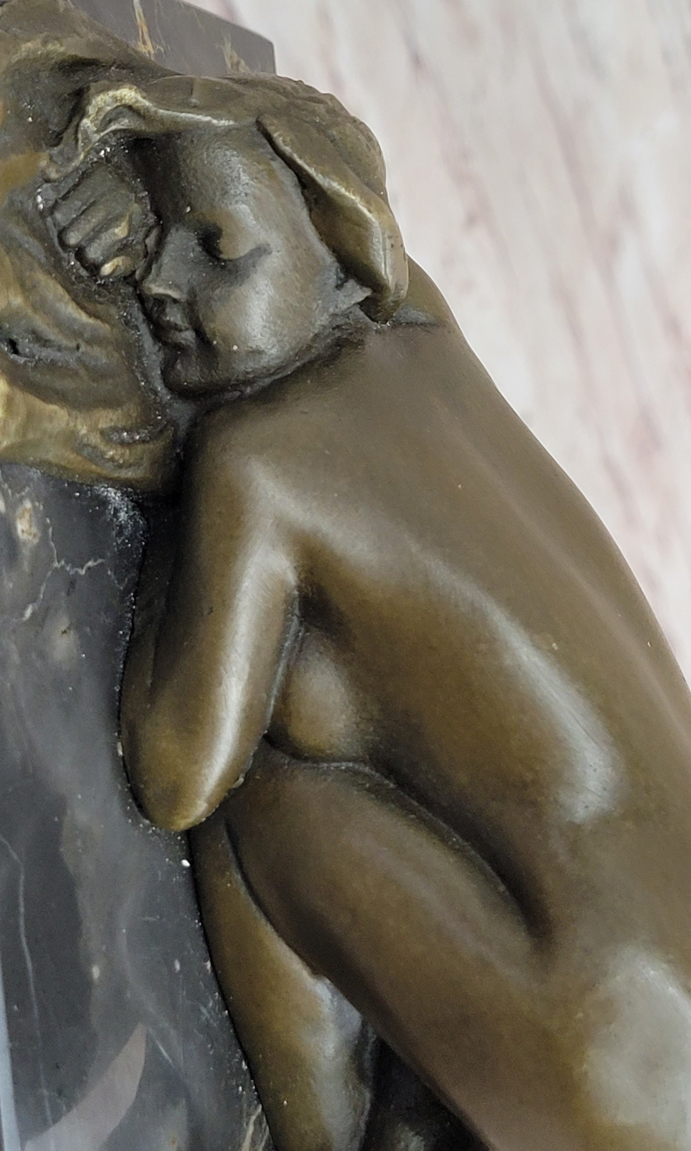 Erotic Bronze Figure Girl Yoga Pose Sculpture Signed 6" x 5"