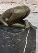 Erotic Bronze Figure Girl Yoga Pose Sculpture Signed 6" x 5"