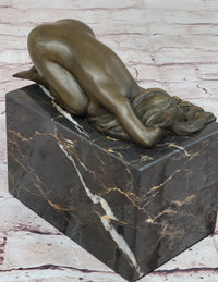 Erotic Bronze Figure Girl Yoga Pose Sculpture Signed 6" x 5"