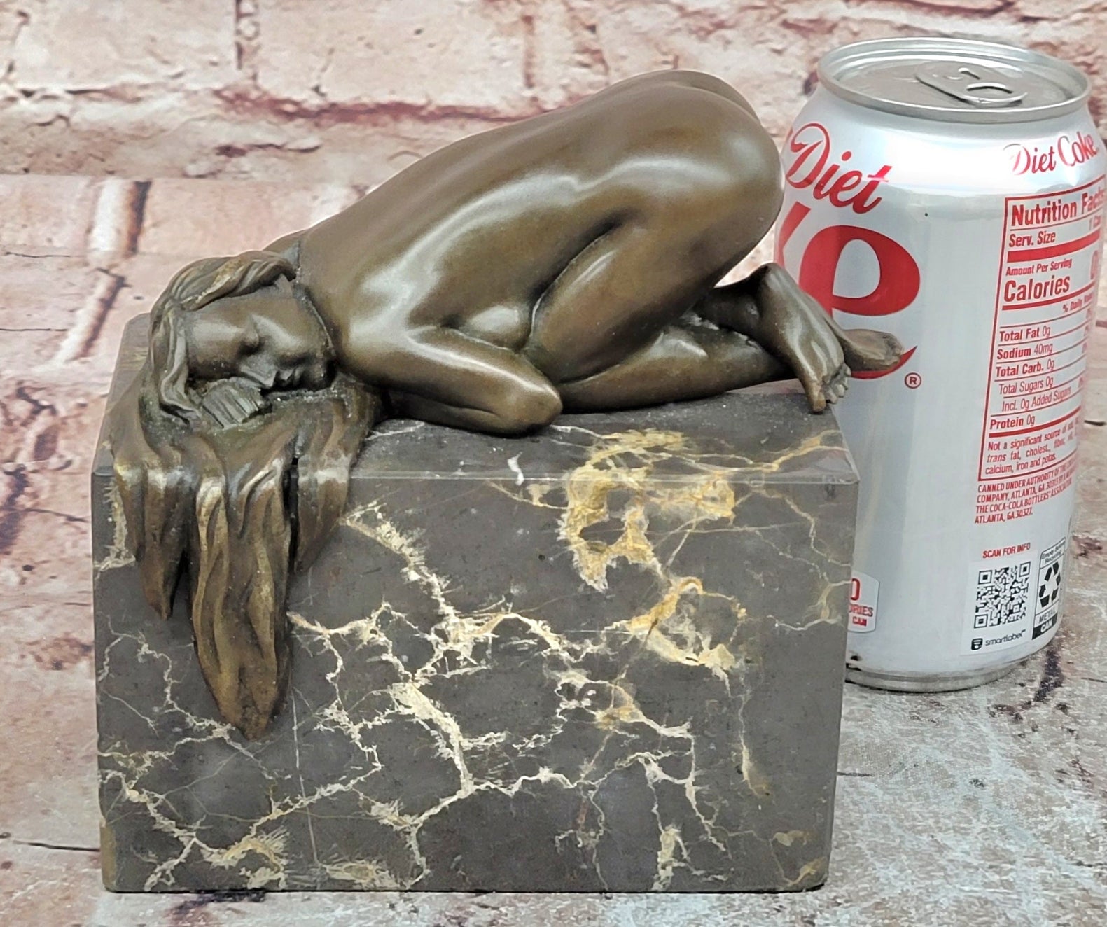 Sleeping Nude Girl Statue Woman Sculpture bronze Marble Base Naked Female Artwork Art