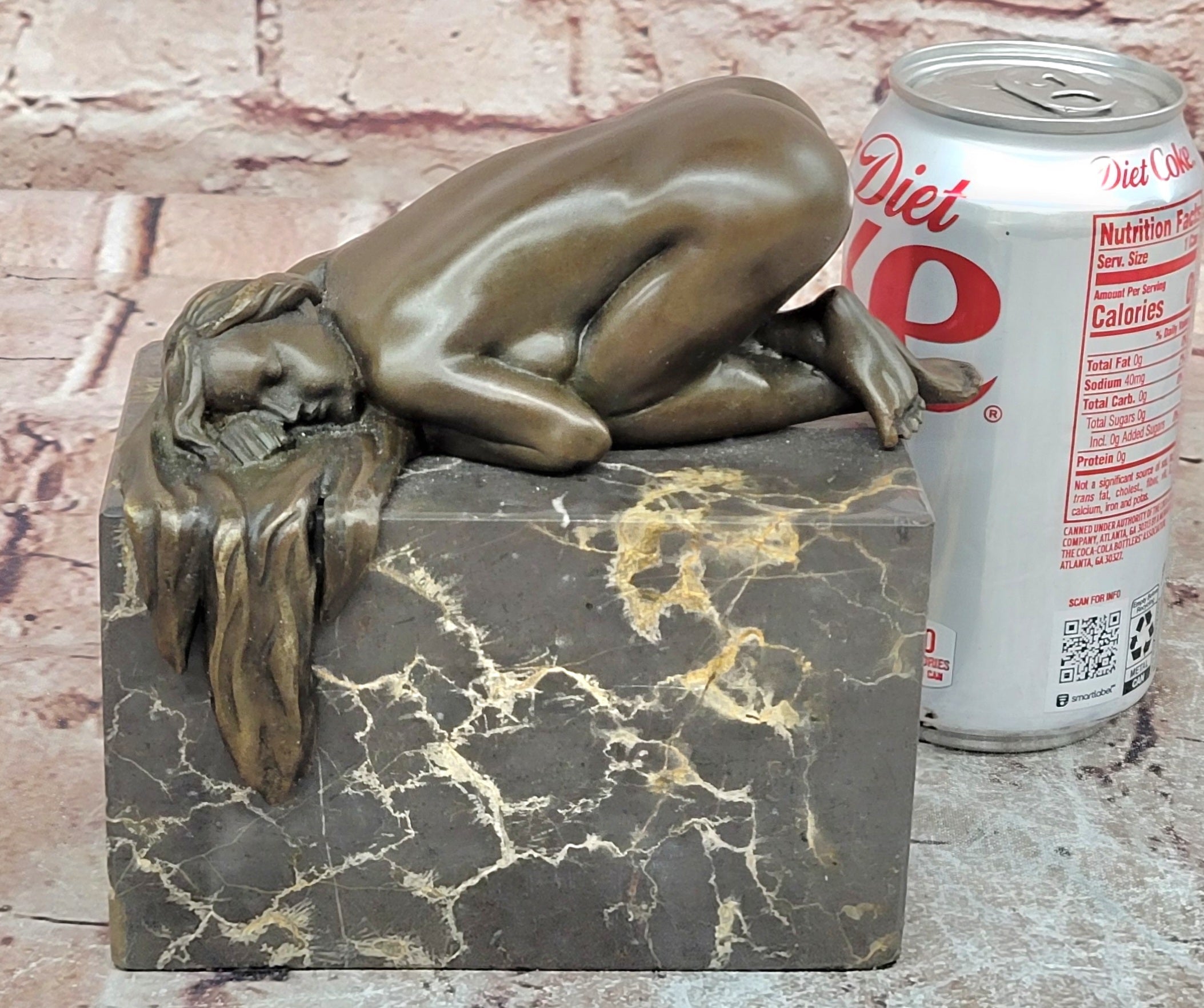 Sleeping Nude Girl Statue Woman Sculpture bronze Marble Base Naked Female Artwork Art