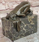 Sleeping Nude Girl Statue Woman Sculpture bronze Marble Base Naked Female Artwork Art