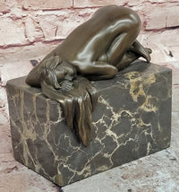 Sleeping Nude Girl Statue Woman Sculpture bronze Marble Base Naked Female Artwork Art